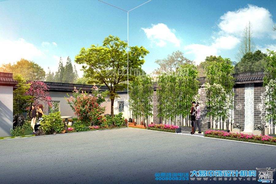 郑州长青路别墅园林设计效果图，体验豪华别墅园林中式装修