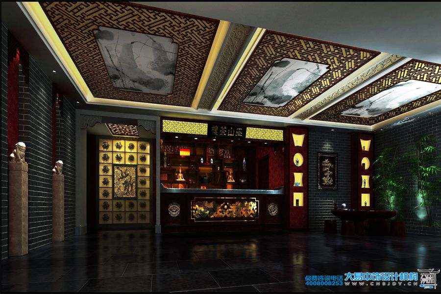 保定市中式茶馆会所中式装修效果图，让我们感受古典文化