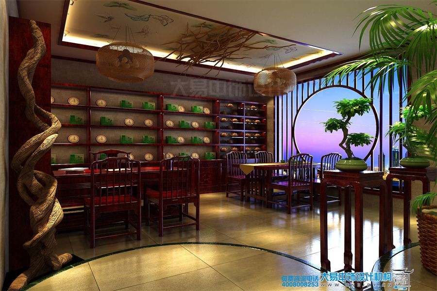 山东泰安新中式茶馆中式装修效果图