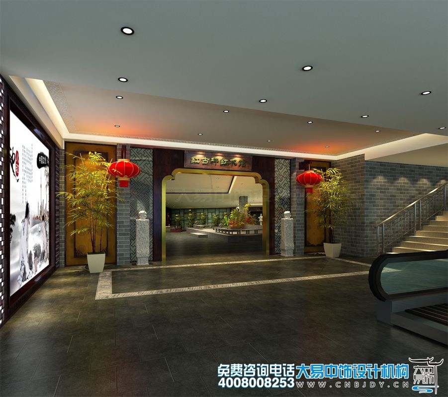 济南红木展厅中式装修效果图