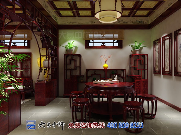 中式四合院茶室中式装修设计 觅清幽之境享茶墨之韵