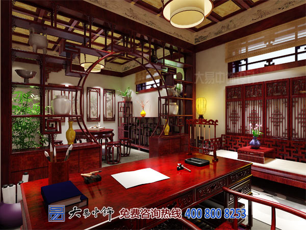 中式四合院茶室中式装修设计 觅清幽之境享茶墨之韵