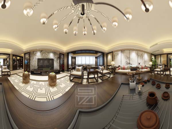 新中式客厅装修室内中式设计VR全景效果图