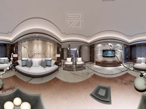 新中式风格装修客厅中式设计3D全景图