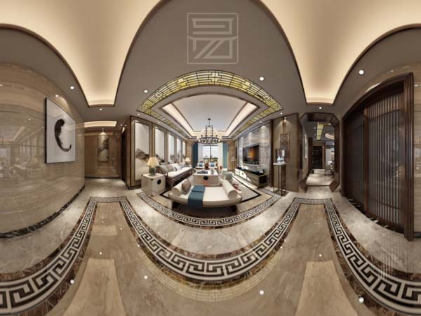 新中式别墅装修室内中式风格设计VR全景效果图