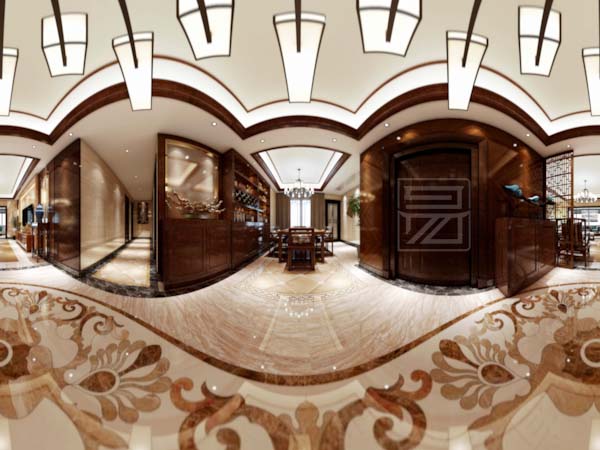 简约风格中式别墅装修餐厅中式设计视觉VR全景图
