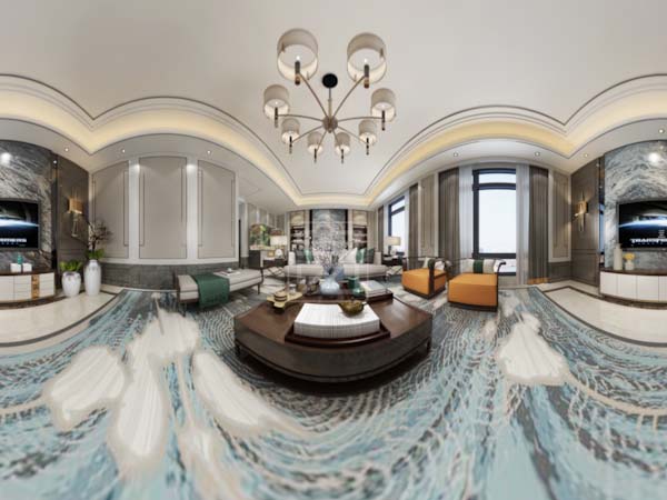 现代新中式客厅装饰,简约中式风格大气VR全景效果图